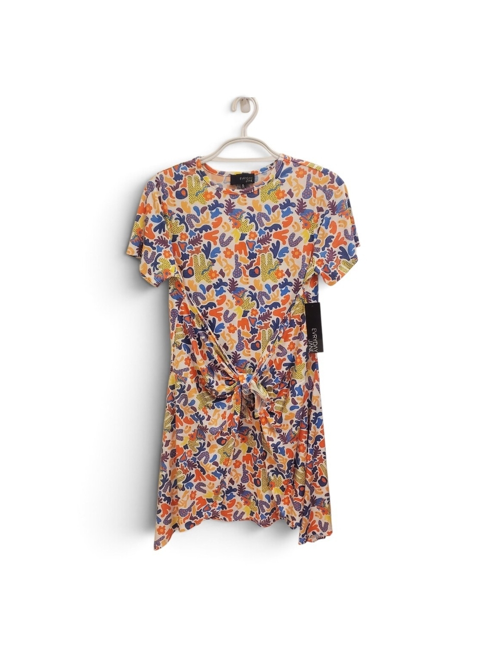 Everyday Jane Mini Dress in Multicolor Abstract Print with Front Tie